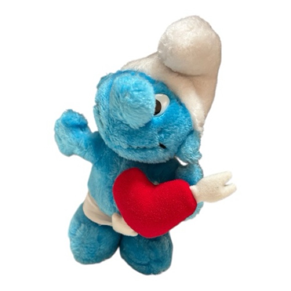 1982 Cupid Smurf. Valentine’s love Smurf Plush. Blue, red and white. 10” Vintage